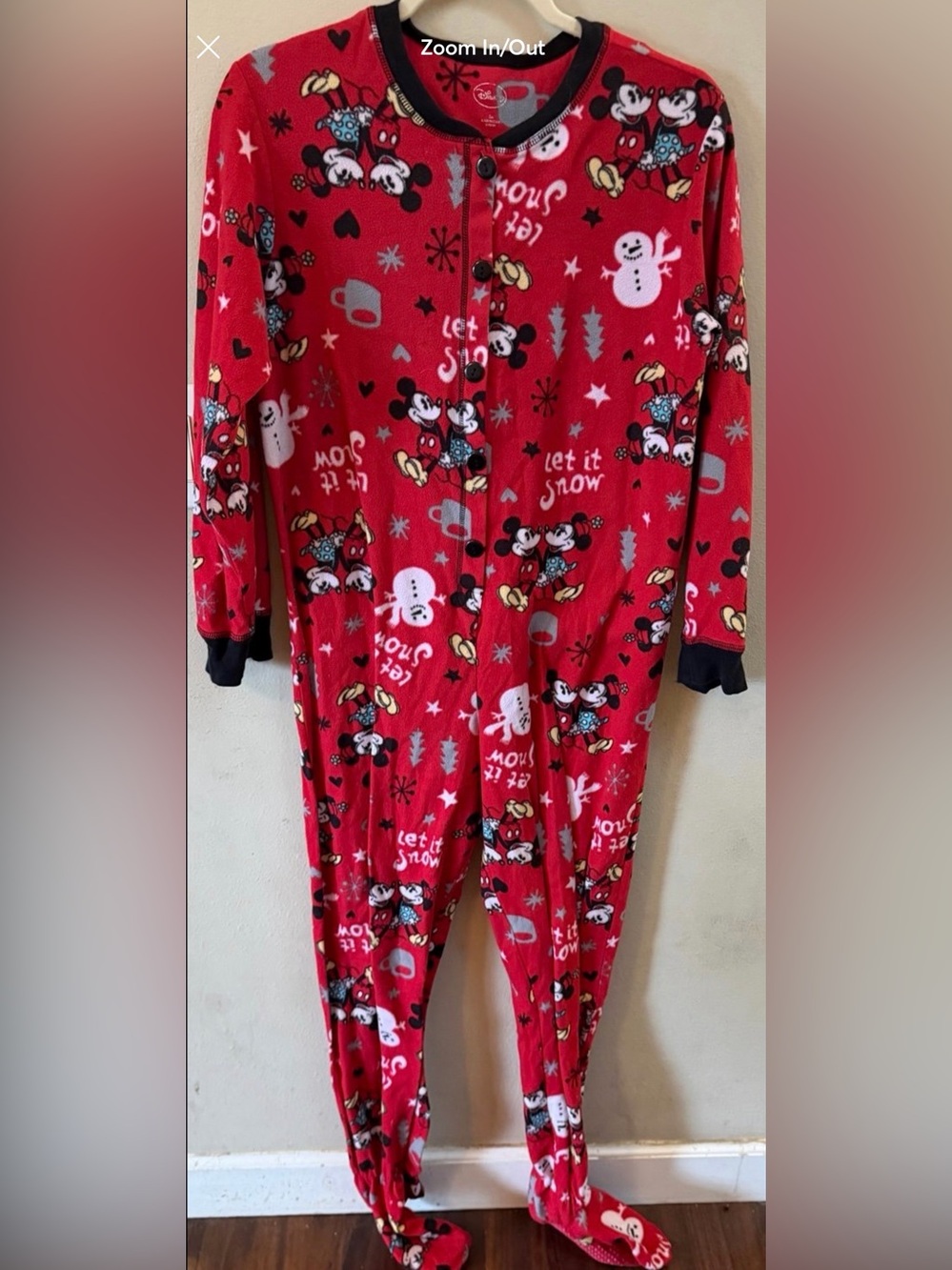 Red Mickey Mouse "Let It Snow" Fleece Pajama Onesie